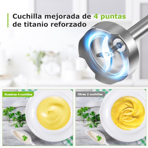 Batidora de mano Bonsenkitchen en acero inoxidable con motor de alta potencia 6