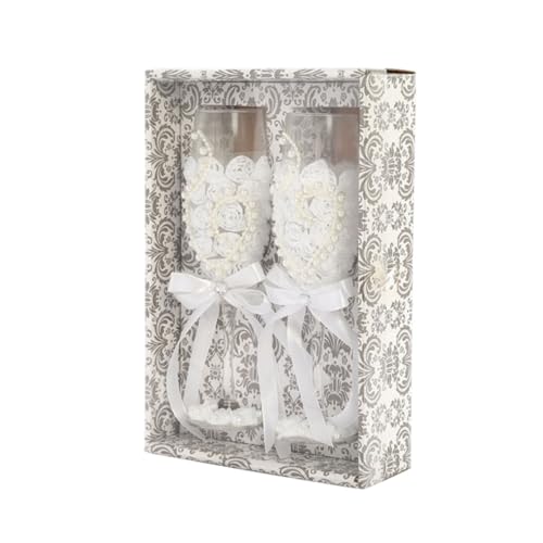 Copas de vino de vidrio blanco resistente juego de 1 par para bodas 2
