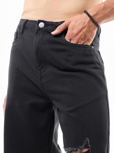 Image of Bewakoof Men Mid Rise Denim Solid Straight Fit Jeans|Straight Fit Jeans - Regular Fit | Classic Denim Pants | Everyday Casual