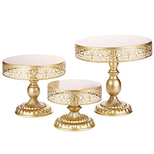 BOLATU Cake Stands Setï¼Œ3 Pcs Metal Round Cake Stands Set Cupcake Stands Set Birthday Party Wedding Party Arternoon Tea Dessert Display Standsï¼ŒGold