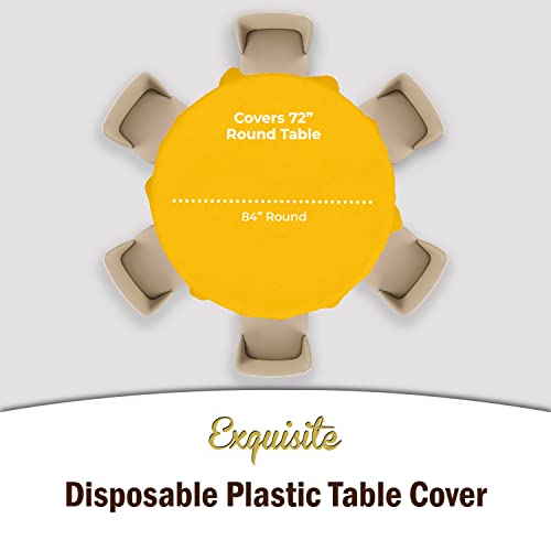 Image of Party Solids Yellow Round Plastic Tablecloth - 84 Inch, Pack of 24