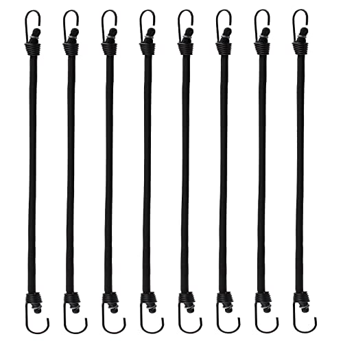 Kyuionty 8 Pack Mini Bungee Cords with Hooks, 10 Inch Elastic Bungee Straps for Securing Tarps, Cargo, Canvases (Black with Black Hook)