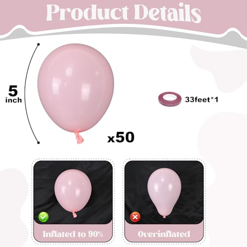 Image of Togvu Patel Pink Balloons, 50Pack 5 Inch Small Mini Baby Pink Latex Party Balloons for Birthday Bridal Baby Shower Gender Reveal Easter Party Decorations Supplies