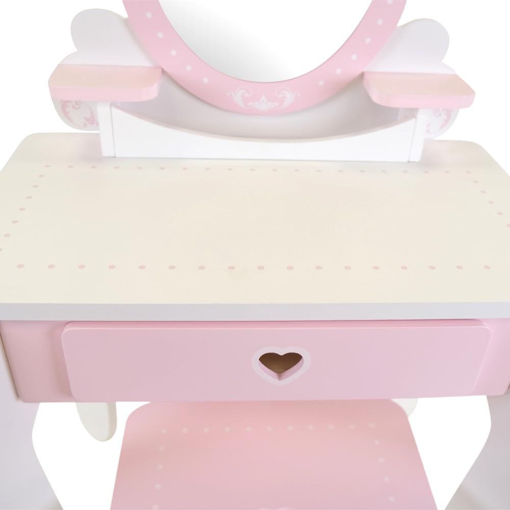 Bandits & Angels Kinderschminktisch Julia Weiß Rosa mit Spiegel für Mädchen ab 3 Jahren - Schminktisch aus Holz - Schminktisch inklusive Hocker - Für Kinder