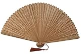 FANSOF.FANS Hand Fan Made with Finest Bamboo Carved Wooden Folding Hand Fan with a Pouch (HQF18)