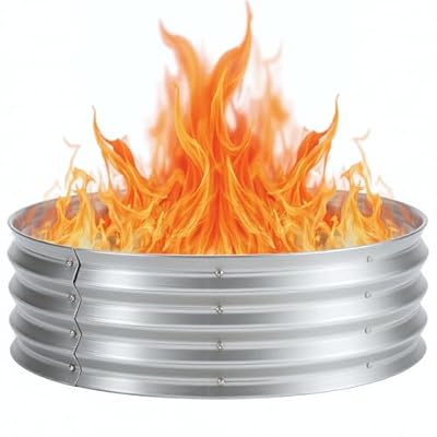 Flamaker 36 Inch Fire Pit Ring for Outside Wood Burning Smokeless Patio Round Galvanized Fire Pits Metal Fordable Outdoor Fireplaces for Camping, Backyard, Bonfire