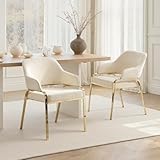 DAYALANE Esszimmerstühle 2er Set, Küchenstuhl Polsterstuhl mit Goldfarbene Metallbeine aus Kunstfell, Große Rückenlehne Wohnzimmerstuhl für Esszimmer Wohnzimmer Küche Schlafzimmer, Weiß