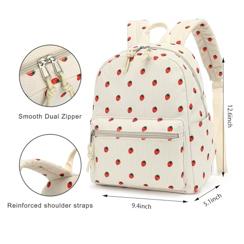Image of Corduroy Womens Mini Backpack Girls Small Backpack Purse Fashion Casual Daypack School Bookbag (Strawberry Beige)