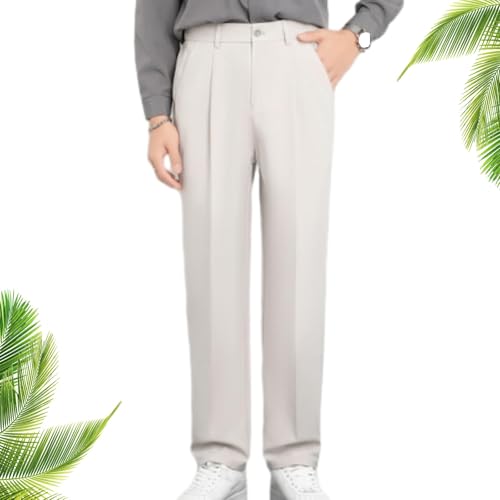 Ice Silk Comfort Stretch Pants for Men Over 50, Summer Men's Dress Pant Slim Fit, Business Casual Pants for Men