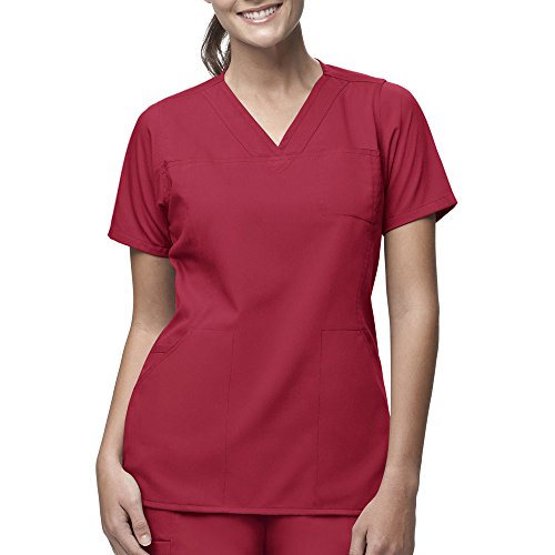 Carhartt Women's Scrubs Workflex 4 Pocket Y-Neck Top, Cardinal, X-Small