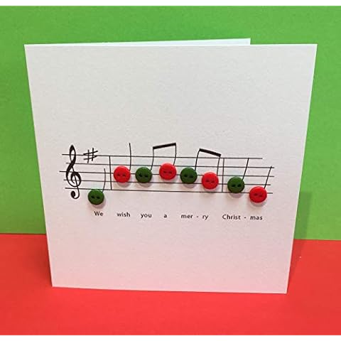 Christmas Card - Christmas Music with Button Notes - Set of 4 or 12 Christmas Cards - Carol - Religious Christmas Card- Holiday Card Cover