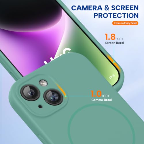 Image of Miracase Magnetic for iPhone 14 Case, [Soft Anti-Scratch Microfiber Lining], Compatible with MagSafe, Liquid Silicone Case Shockproof Drop Protection Phone Case for 14, Midnight Green