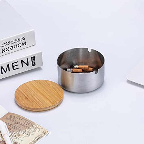 Smokeless Ashtray With Wooden Lid, Smokeless Cool Ash Holder With Stainless Steel Liner Ash Tray Windproof Durable Easy To Clean, Ash Tray Sets Ashtray For Office Home And Outdoor #TOP3