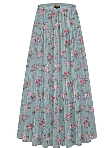 Image of NASHALYLY Women's Chiffon Elastic High Waist Pleated A-Line Flared Maxi Skirts