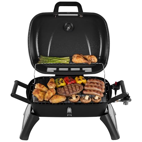 Royal Gourmet GT2006 Portable Tabletop Gas Grill, 12,000 BTU Output for Outdoor Camping, Foldable Legs, Piezo Ignition, Built-in Thermometer, for Tailgates and Camping Trips, Dark Gray