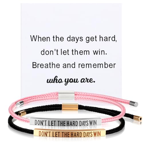 2 Pcs Couples Bracelets Stainless Steel Dont Let The Hard Days Win Bracelet for Women Men Inspirational Handmade Braided Adjustable Wrap with 2 Cards for friend Birthday Gift Jewelry