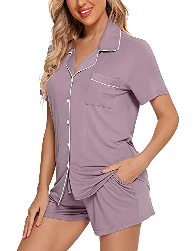 Image of Anjue Womens Pajamas Set Short Sleeve Sleepwear Button Down Nightwear Shorts Soft Pj Sets S-XXL