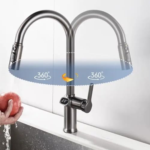 Robinet de cuisine avec douchette extractible et affichage de température LED