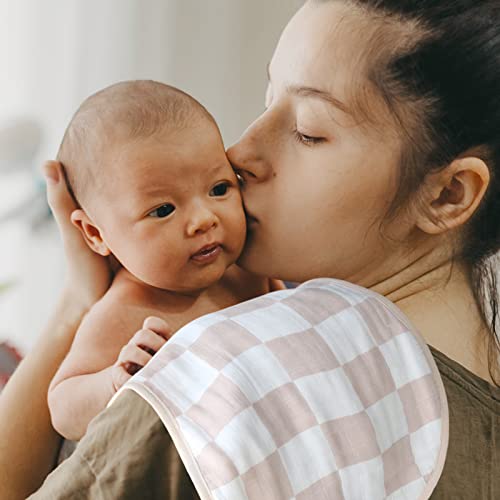 Image of LifeTree Muslin Baby Burp Cloths - Soft 2 Pack Viscose Bamboo Cotton Large 22'' by 10.6'' Absorbent Milk Spit Up Rags - Burping Cloths for Newborn, Girls Boy (Floral & Checkerboard)