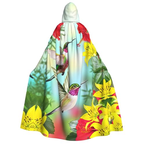 Cape de sorcière avec capuche imprimé colibris pour costume Halloween EdWal