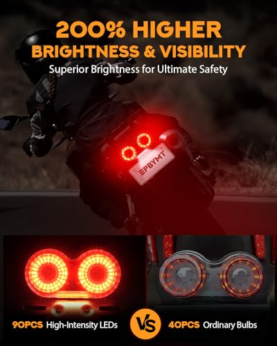Image of PBYMT Enhanced Motorcycle Tail Light, Break light Running Lights, IP67 Waterproof Turn Signals with License Plate Bracket Compatible with Street Bike Cruiser Chopper Bobber (Red, 90 LEDs)