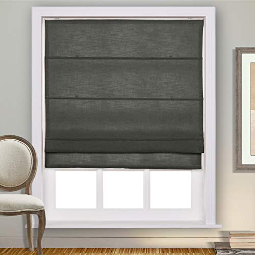 cololeaf Textured Linen Roman Shades for Kitchen Windows, Customize Roman Blinds Room Darkening Blackout Faux Linen Roman Shade for Doors, Install Hardware Included, Carbon Gray, 1 Piece