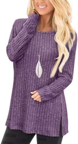 Jescakoo Damen Pullover Rundhals Leichtes Oversize Strickpullover | Lockerer Passform Langarmshirt ,Herbst & Winter Tops für Damen,Causal Elegant Oberteile
