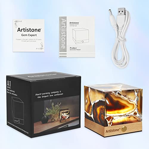 Artiistone Agate Night Light Natural Stone Crystal Lamp Gemstone Led Lights With Wooden Base Touch Control Usb Rechargeable For Home Decor Bedroom Gifts Kids #TOP5