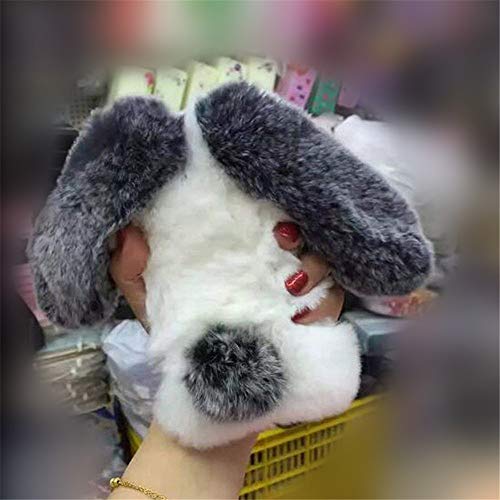 Case for Google Pixel 3,Luxury Cute Warm Handmade Bling Diamond Rabbit Bunny Furry Fuzzy Soft Rabbit Fur Hair Plush Case for Google Pixel 3(Rabbit Whiteblack)
