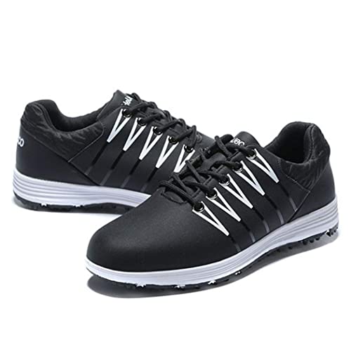 WJFGGXHK Men's Golf Shoes, Waterproof Spikeless Golf Trainers Breathable Lace-Up Anti-Skid Walking Sneakers,Black,39 EU