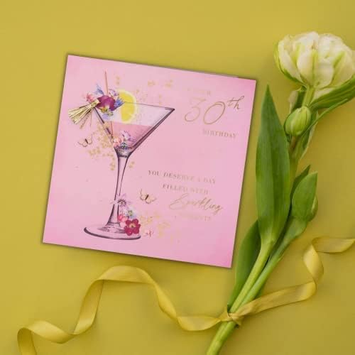 Clintons: Bling Cocktail Glass, 30th Milestone Birthday Greetings Card, 159x159mm, multi-color