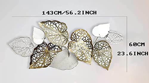 Kileli Gold Metal Wall Decor Creative Handmade Leaves Metal Wall Art Metal Wall Sculptures Hanging Perfect For Study Living Room Bedroom Artwork Hotel Decor Indoor Outdoor,56" X 24" #TOP1