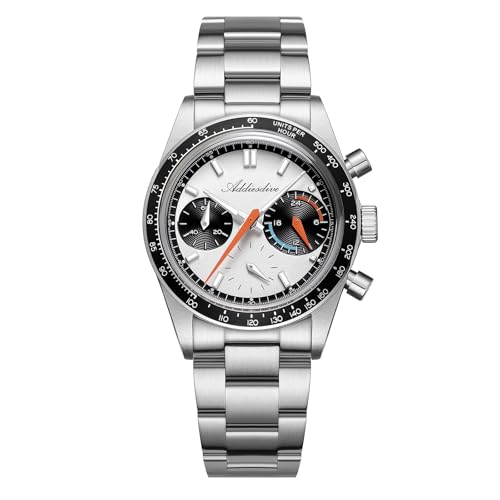 ADDIESDIVE Classy Mens Chronograph Watch 3 Subdials 100 M Waterproof VK63 Quartz Analog Stainless Steel Glow in the Dark Wristwatch