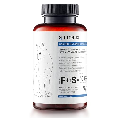 animaux Gastro Balance for Cats – 90 Kautabletten – Diät-Ergänzungsfuttermittel für Katzen, für Magen-Darm-Trakt, Verdauung, bei Durchfall, Verstopfung & Blähungen, mit Probiotika