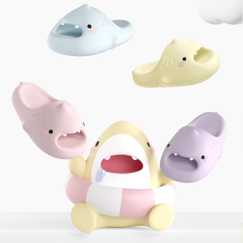 ChayChax Women Men Shark Slides Cute Cartoon Pillow Slippers Novelty Thick Sole Open Toe Sandals Non Slip Spa Shower Shoes2