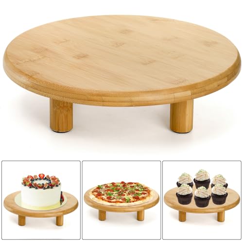 Cididu 12 Inch Bamboo Cake Stand, 3.3''H Round Pedestal Tray, Decorative Display Risers with Legs, Dessert Plate Holder Tray for Birthday Wedding Baby Shower Tea Party Table Display Countertop by Cididu - Image 3