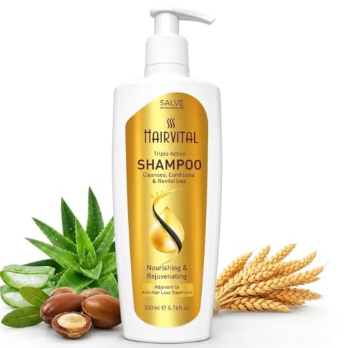 Image of Hairvital Triple Action Shampoo 200 ml | Anti Hair Fall Shampoo for Men & Women | With Aloe Vera, Wheat Germ Oil & Vitamins | Nourishing, Cleansing & Revitalizing for Dry & Weak Hair