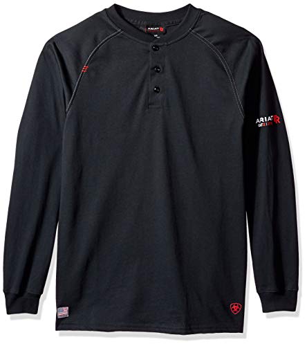 Ariat Men's Flame Resistant Long SleeveHenley Shirt, black, LG R