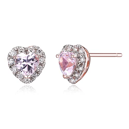 Amazon Essentials 18K Rose 18K Gold Over Sterling Silver Created Pink Sapphire and 0.2 Carat Total Weight Lab Grown Diamond Heart Halo Stud Earrings (previously Amazon Collection)