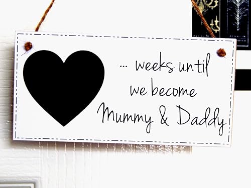 Image of Mummy & Daddy To Be Baby Countdown Chalkboard Plaque - Pregnancy Count Down New Mum and Dad Gift Sign (W1)
