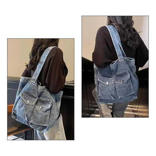 Stylish Denim Tote Bag for Women, Lightweight Jean Handbag Purse with Multiple Pockets2