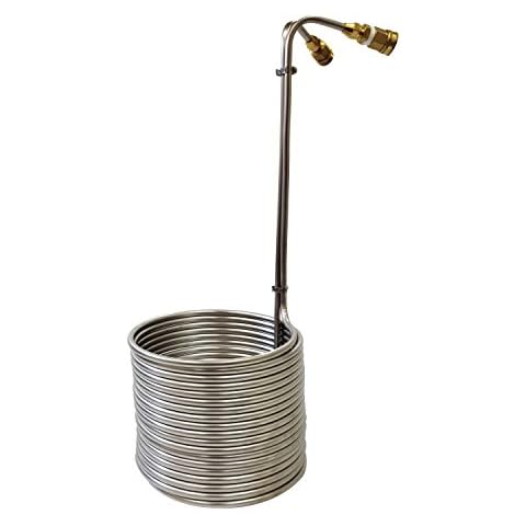 NY Brew Supply Stainless Wort Chiller with Garden Hose Fittings, 3/8" x 50', Silver Cover