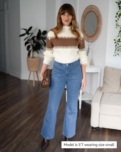 luvamia Flare Jeans for Women High Waisted Wide Leg Trendy Seamed Front Stretchy Denim Jean Pants Pockets Trouser Jeans2