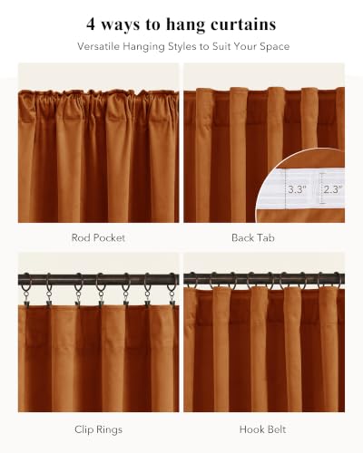 Image of Orange Velvet Curtains for Nursery Cafe Store, W52 x L108, 2 Panels | Nursery Curtains, Bedroom, Back Tab Room Darkening, Thermal Insulated, UV Protection, Window Treatments, Holiday Home Decors