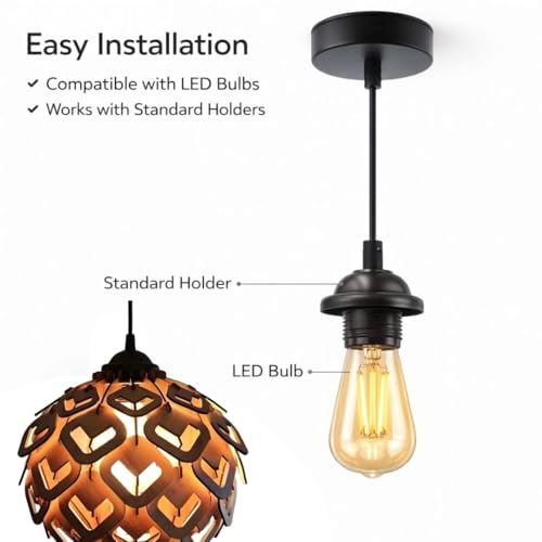 Image of Wood Pinecone Pendant lamp, Wooden Ceiling lamp, Wooden Hanging lamp handicrafted Home decore Chandelier Light (Lotus 1S)