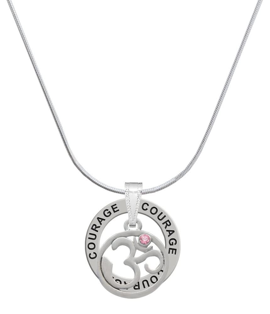 Delight Jewelry Silvertone Om in Circle with Crystal - Courage Ring Charm Necklace, 18"