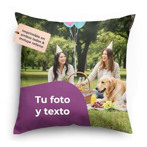 Cimpress Cojín Personalizado con Foto o Texto, 35,6 × 35,6 cm, Impresión a Doble Cara, Almohada Decorativa para el Hogar, Regalo Personalizado para San Valentín para Parejas, Amigos y Familia