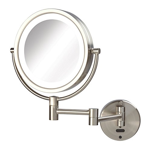 Jerdon Sharper Image Wall-Mounted Lighted Sensor Makeup Mirror - Two-Sided Makeup Mirror With 8X Magnification & Swivel Design - 8.5-Inch Diameter Mirror In Nickel Finish - Model Jrt9500Nl #TOP16