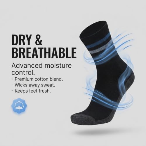 Image of Men's Regular Length Full White Terry Ribbed Socks - Cushioned for Comfort, Breathable Cotton Socks for Men - Free Size (Pack of 3)