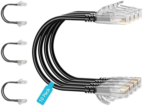 Cat6 Slim Patch Cables 0.5 Feet 10-Pack Black, Cat6a Patch Cables 10Gbps 550MHz High-Speed, Cat 6 Ethernet Cable Pure Copper UTP, Flexible & Thin Patch Cable Cat 6 for Network Cabling